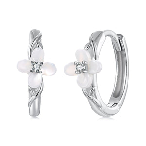 925 Sterling Silver Earrings with Pavé Setting CZ and High-Quality Nacre for Women
