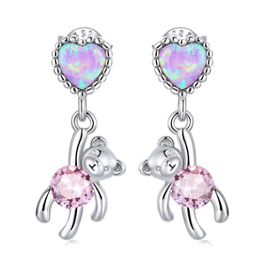 925 Sterling Silver Earrings with Translucent Opal and CZ for Women