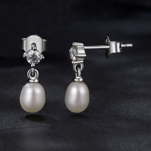 925 Sterling Silver Moissanite 0.10 Carat Earrings with Freshwater Pearl for Women