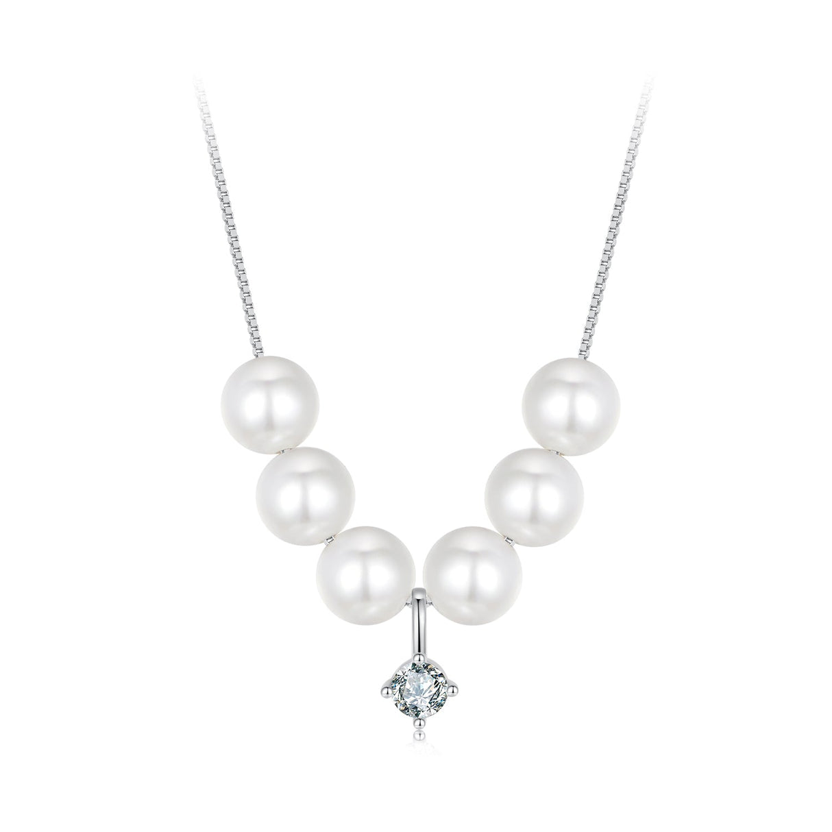 925 Sterling Silver Moissanite & Quality Shell Pearl Adjustable Necklace for Women