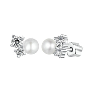 925 Sterling Silver 0.1 Carat Moissanite and Pearl Earrings for Women
