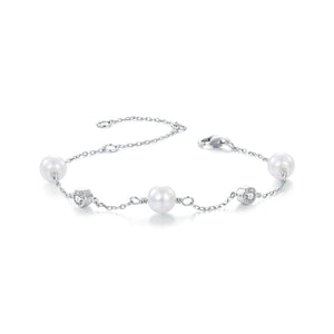 925 Sterling Silver 3mm Moissanite & Shell Pearl Bracelet for Women