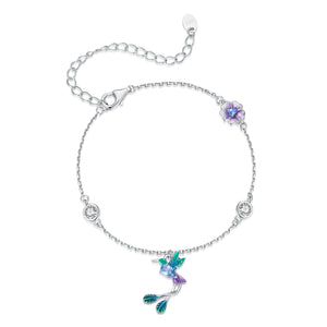 925 Sterling Silver Enamel Pavé CZ White Gold Bracelet for Women 15+6cm