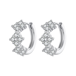 925 Sterling Silver Earrings with Pavé Setting CZ - 1.2*0.65cm, White Gold Plated for Women