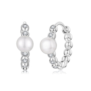 925 Sterling Silver White Gold Plated Moissanite & Pearl Earrings for Women