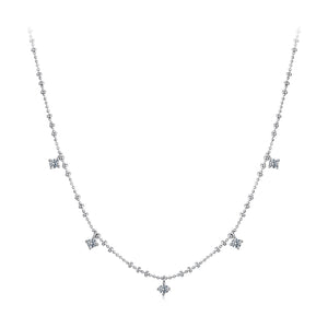 925 Sterling Silver 0.10ct Moissanite Necklace in White Gold, 40+5cm Chain for Women