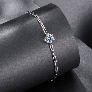 925 Sterling Silver Plated White Gold Moissanite Bracelet 15+6cm for Women