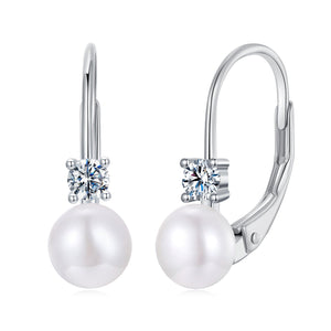 925 Sterling Silver & Moissanite 0.30 Carat Earring with Freshwater Pearl for Women