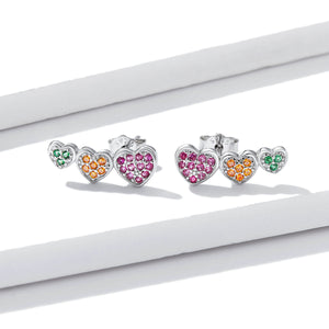 925 Sterling Silver Earrings with Pavé Setting and Plated Platinum, Size: 0.5*1.3cm, Women