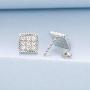 925 Sterling Silver 0.8cm Pavé Setting CZ White Gold Plated Earrings for Women