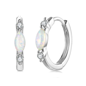 925 Sterling Silver Moissanite and Opal White Gold Plated Earrings for Women