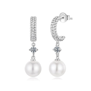 925 Sterling Silver Moissanite and Synthetic Pearl Earrings for Women