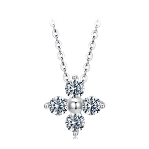 925 Sterling Silver & White Gold Plated Moissanite Necklace 40+5cm for Women