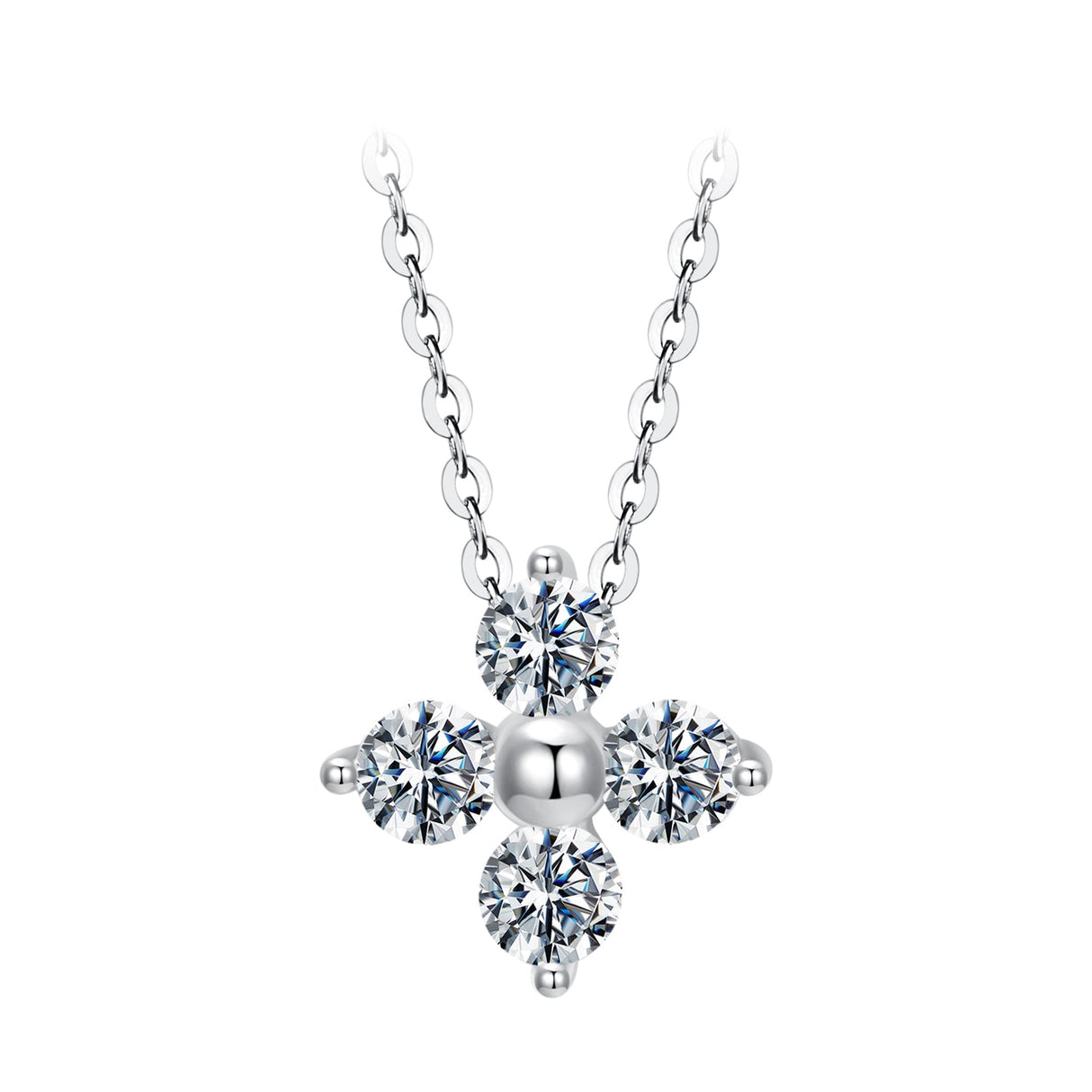 925 Sterling Silver & White Gold Plated Moissanite Necklace 40+5cm for Women