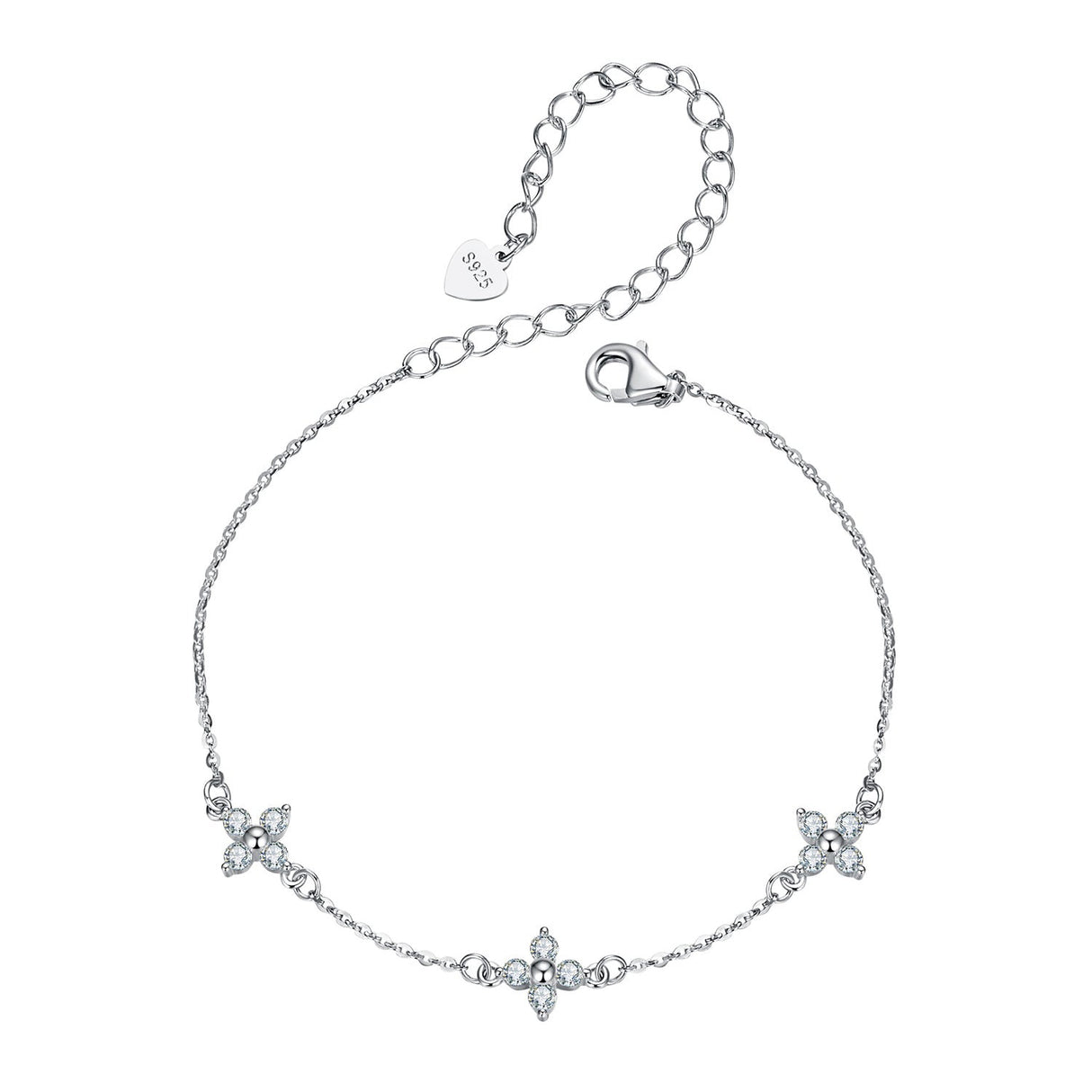 925 Sterling Silver & Plated White Gold Moissanite Bracelet 15+6cm for Women