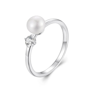 925 Sterling Silver Moissanite & Freshwater Pearl Ring 3mm Size 6 for Women