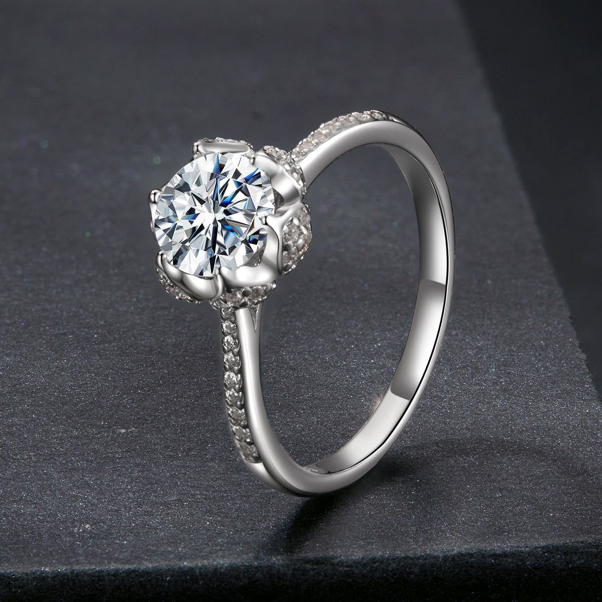925 Sterling Silver Moissanite Ring 1ct Size 6 White Gold Plated for Women