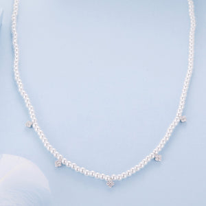 925 Sterling Silver Necklace with Pavé Setting CZ & Synthetic Pearl for Women