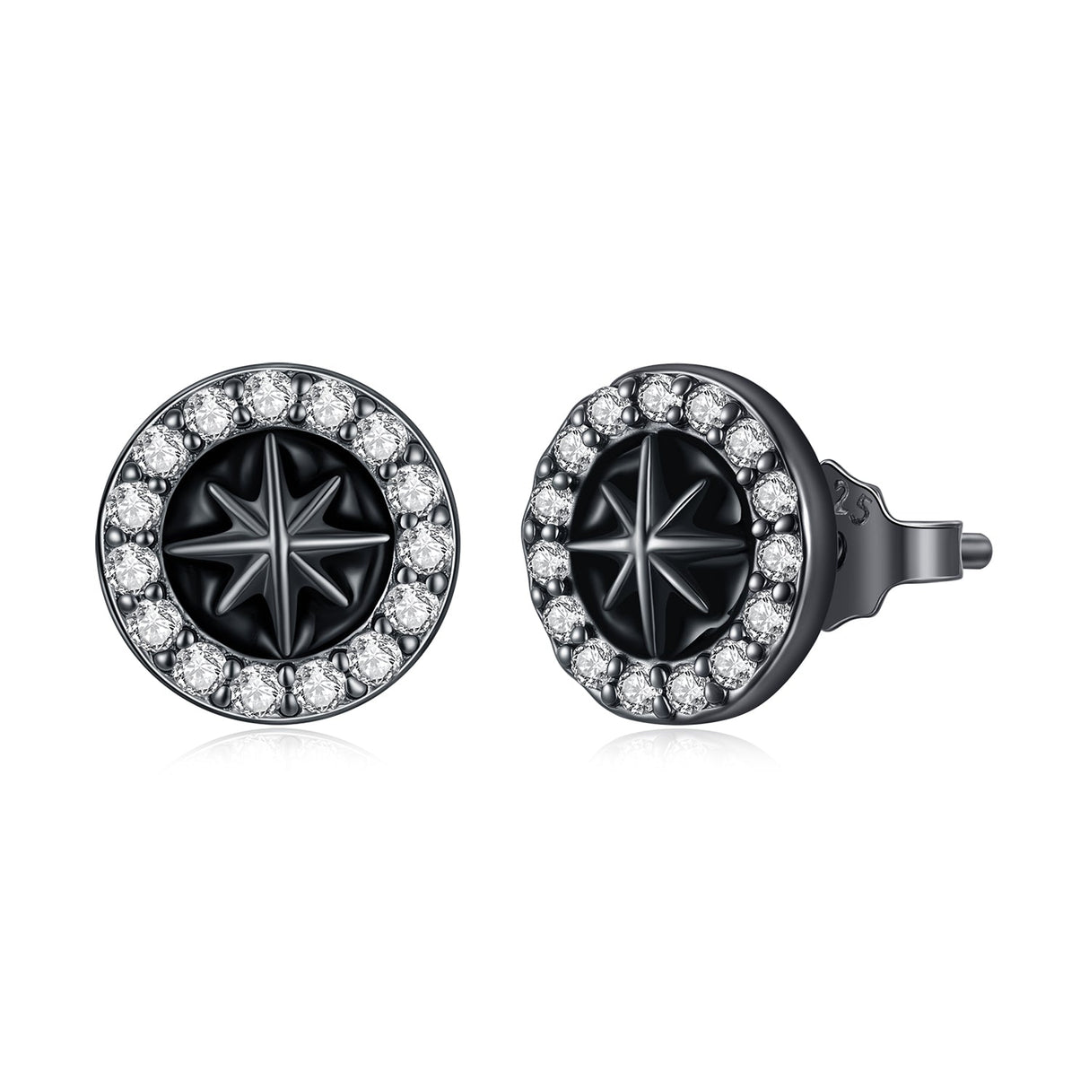 925 Sterling Silver Black Gold Plated Pavé CZ Earrings with Enamel for Women