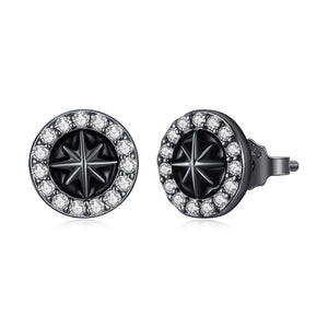 925 Sterling Silver Black Gold Plated Pavé CZ Earrings with Enamel for Women