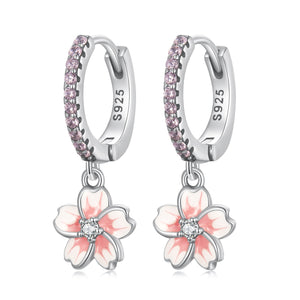 925 Sterling Silver Earrings with CZ and Enamel, 2.2x0.8m, for Women
