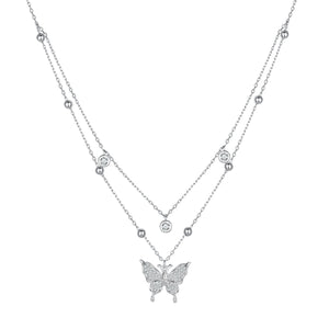 925 Sterling Silver Butterfly Necklace with Pavé Setting CZ, 40cm Length for Women