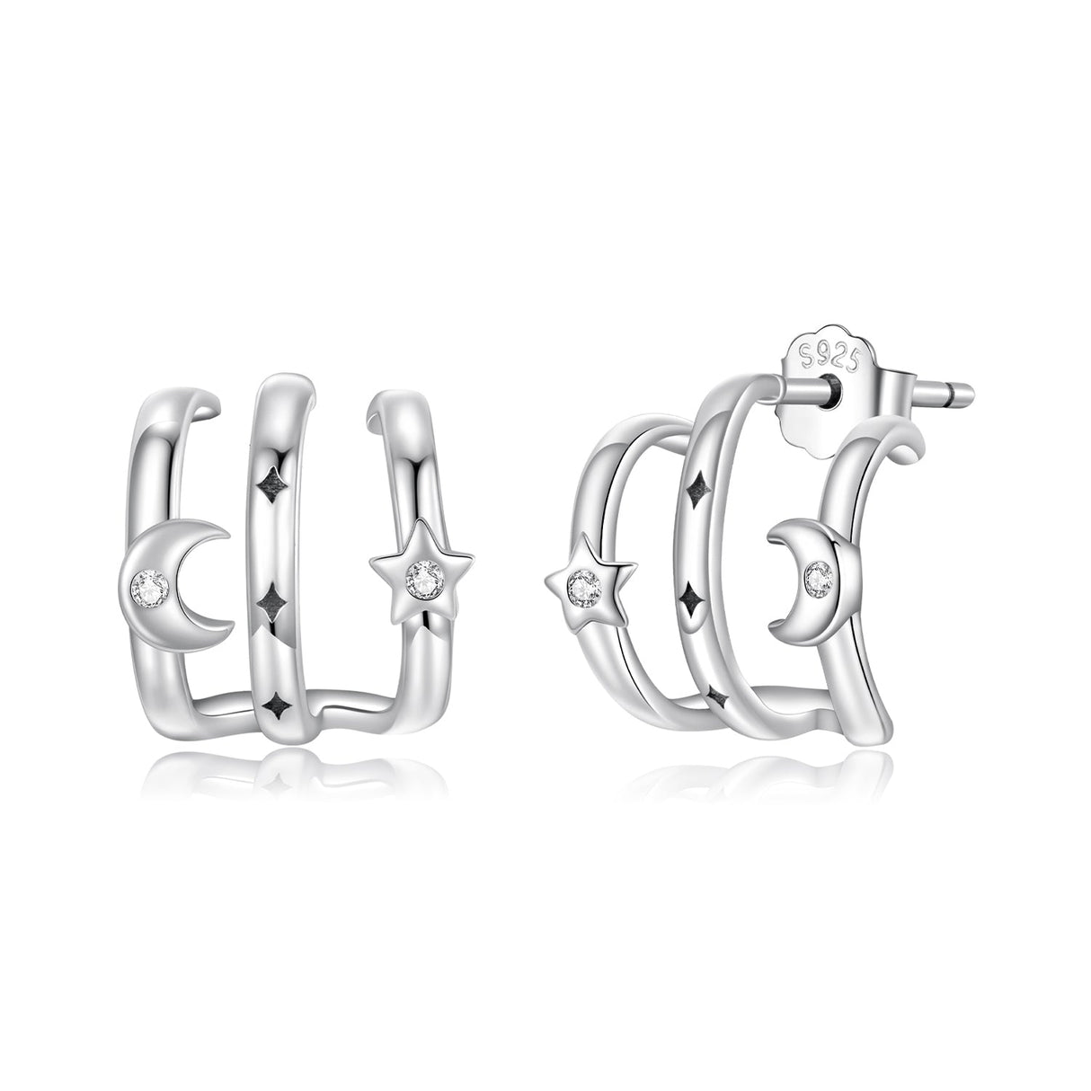 925 Sterling Silver Earrings with Pavé Setting CZ - Oxidized Silver, 1.1cm for Women