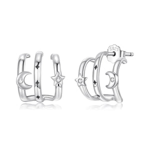 925 Sterling Silver Earrings with Pavé Setting CZ - Oxidized Silver, 1.1cm for Women