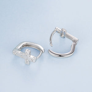 925 Sterling Silver Hoop Earrings with Pavé Setting CZ, 1.3x0.8cm, for Women