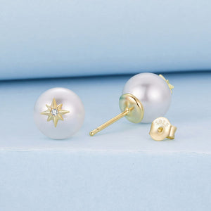 925 Sterling Silver Earrings with CZ and Synthetic Pearl for Women