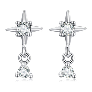925 Sterling Silver Earrings with Pavé Setting CZ, 1.4*0.8cm for Women