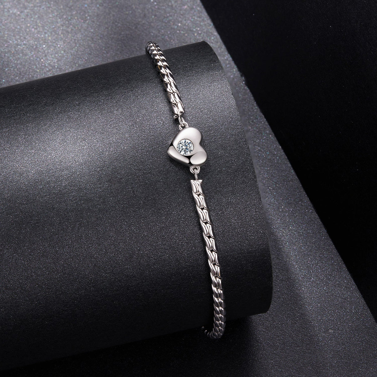 925 Sterling Silver Moissanite Heart Bracelet for Women - Silver - 15+6cm Length, 0.3cm Thickness