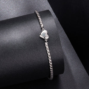 925 Sterling Silver Moissanite Heart Bracelet for Women - Silver - 15+6cm Length, 0.3cm Thickness