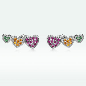 925 Sterling Silver Earrings with Pavé Setting and Plated Platinum, Size: 0.5*1.3cm, Women
