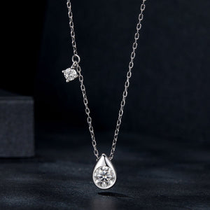 925 Sterling Silver + Moissanite Adjustable Necklace for Women - White Gold 0.5ct & 0.1ct