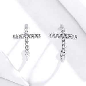 S925 Sterling Silver Earrings with Pavé Set CZ in Platinum Finish
