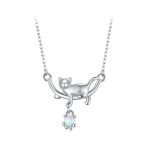 925 Sterling Silver White Gold Plated Moonstone 40+5cm Necklace for Women