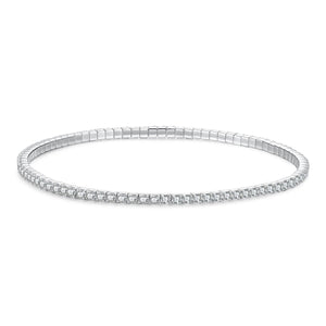 925 Sterling Silver White Gold Plated 16cm Stretchable CZ Bracelet for Women