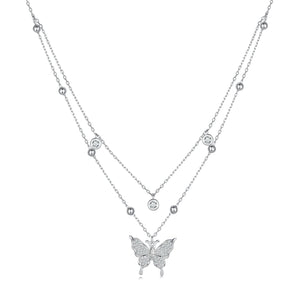 925 Sterling Silver Butterfly Necklace with Pavé Setting CZ, 40cm Length for Women