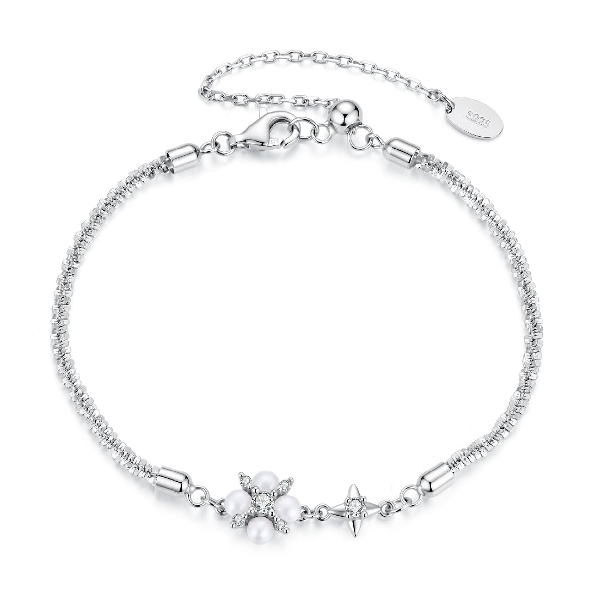 925 Sterling Silver Adjustable Moissanite & Natural Pearl Bracelet for Women