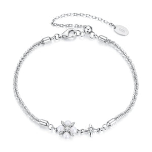 925 Sterling Silver Adjustable Moissanite & Natural Pearl Bracelet for Women