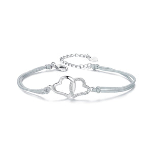 925 Sterling Silver Bracelet with Pavé Setting CZ, 170+50mm Length, White Gold Plated for Women
