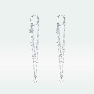 925 Sterling Silver Earrings with Plated Platinum and Pavé Setting CZ, Size 6.5cm