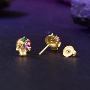925 Sterling Silver Gold Plated CZ Pavé 0.9 x 0.7 cm Stud Earrings for Women