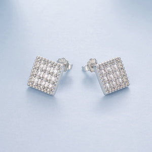 925 Sterling Silver 0.8cm Pavé Setting CZ White Gold Plated Earrings for Women