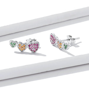 925 Sterling Silver Earrings with Pavé Setting and Plated Platinum, Size: 0.5*1.3cm, Women