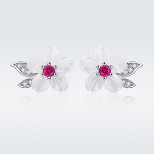 925 Sterling Silver Earrings with Pavé Setting CZ and High-Quality Nacre