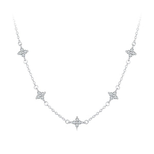 925 Sterling Silver Pave Setting CZ Necklace with White Gold Plating 400mm for Women