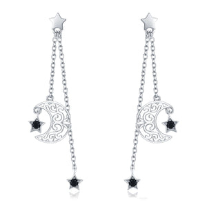 925 Sterling Silver Earrings with Plated Platinum and CZ - 4.4 x 1.0 cm for Women