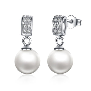925 Sterling Silver Earrings with Zircon and Pearl for Women